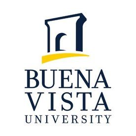 A blue and yellow logo for buena vista university
