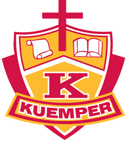 A red and yellow shield with the letter k on it