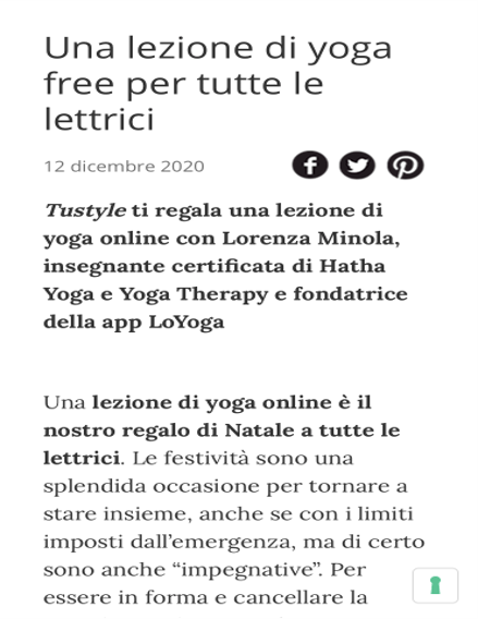 Artciolo LoYoga su TuStyle