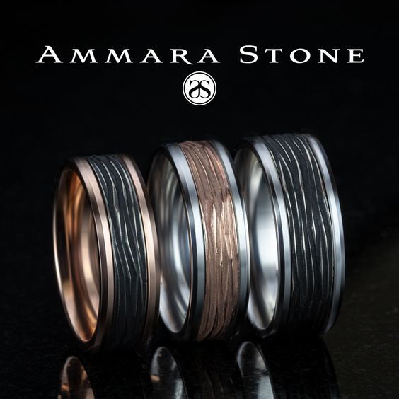 Ammara Stone Carved Patterned Men's Wedding Bands