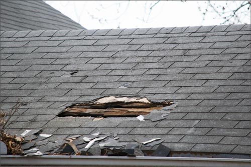 Damaged roof — Indianapolis, IN — Rain-Flow Gutters Damaged roof — Indianapolis, IN — Rain-Flow Gutters