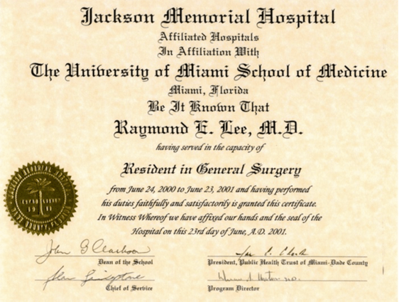 Treatment — General  Surgery Resident Certificate in Placentia, CA.
