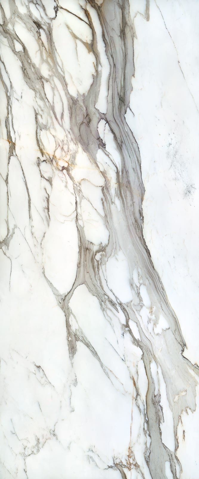 White marble stone with gray and brown veins.