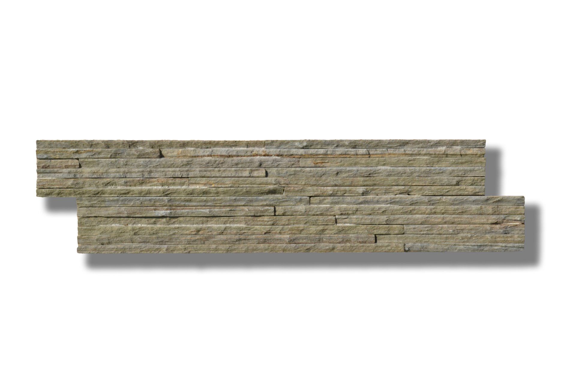 Stacked stone tile with light and dark gray tones.