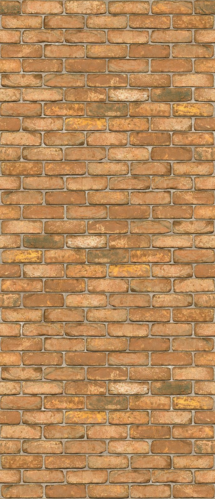Brick wall. Orange and tan bricks arranged in a staggered pattern, with light mortar.