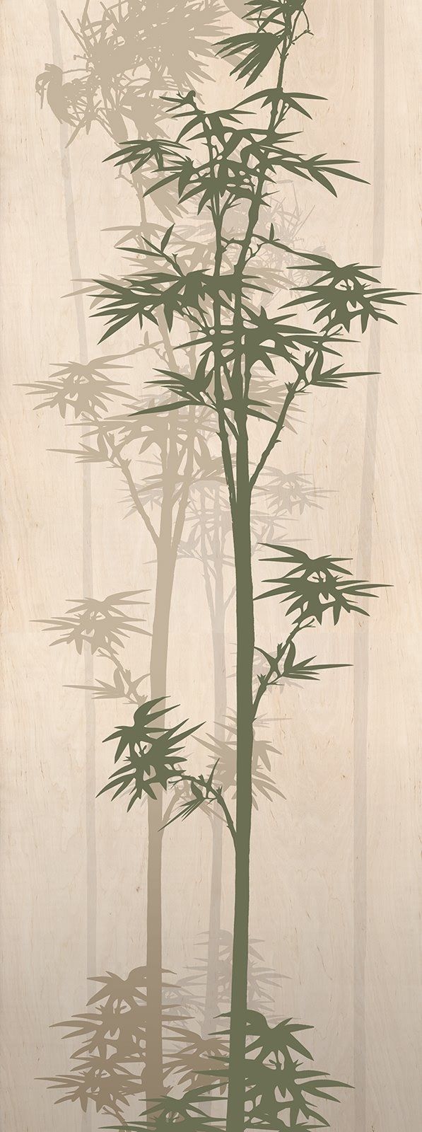 Bamboo stalks with green and beige tones against a neutral backdrop.
