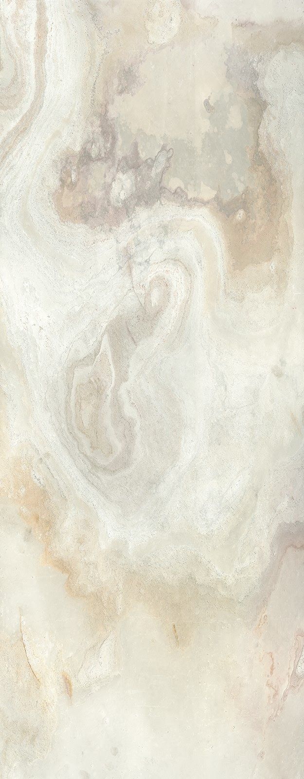 Light-colored marble with swirling patterns and shades of beige and gray.