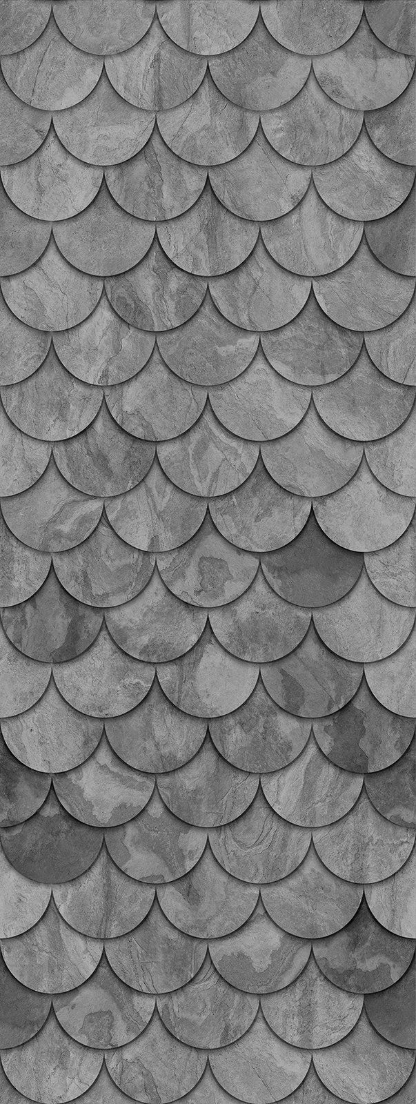 Gray, textured background of overlapping, rounded scales.