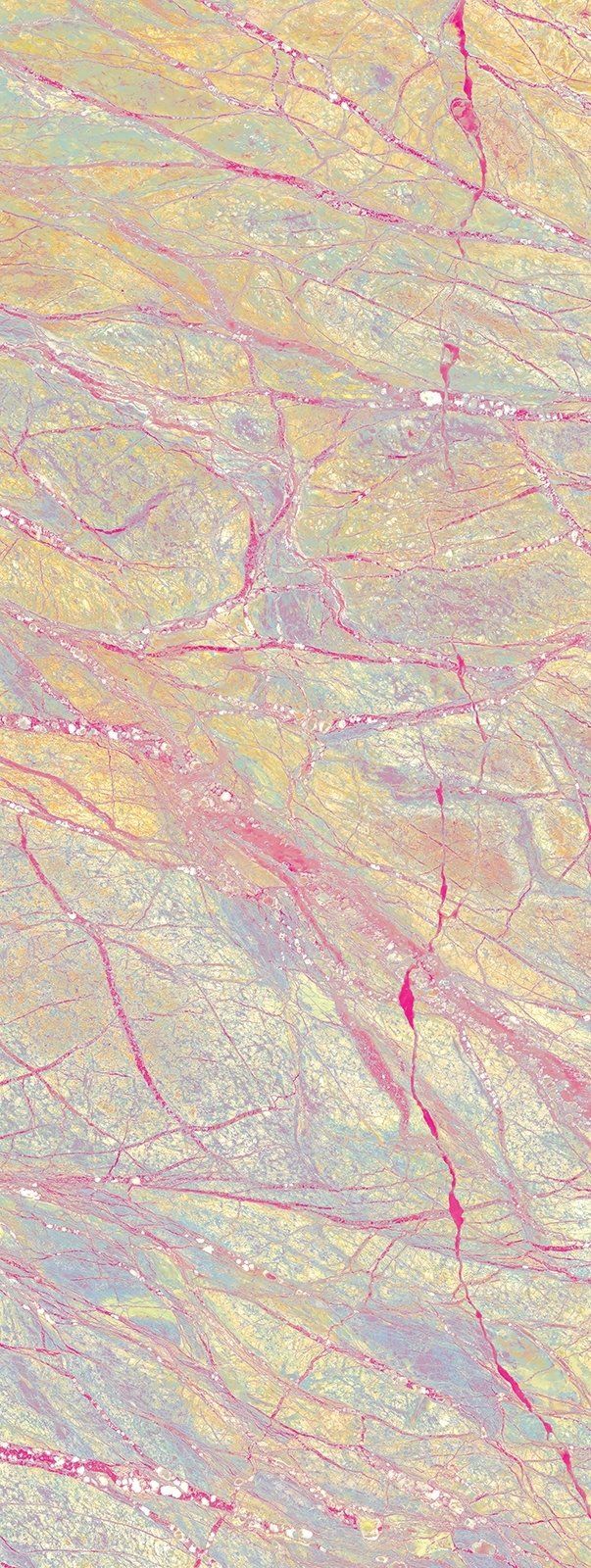 Pale marble pattern with pink veins and yellow and blue hues.