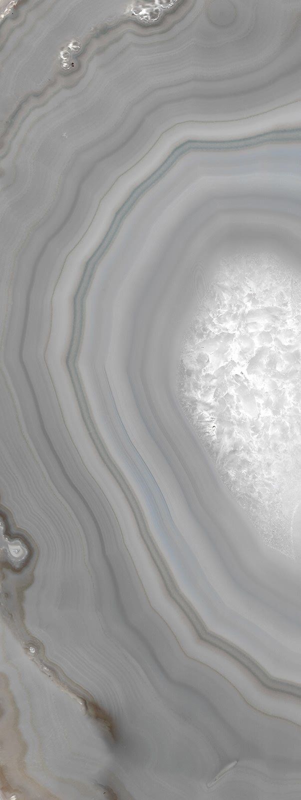 A gray agate stone with concentric banded patterns.