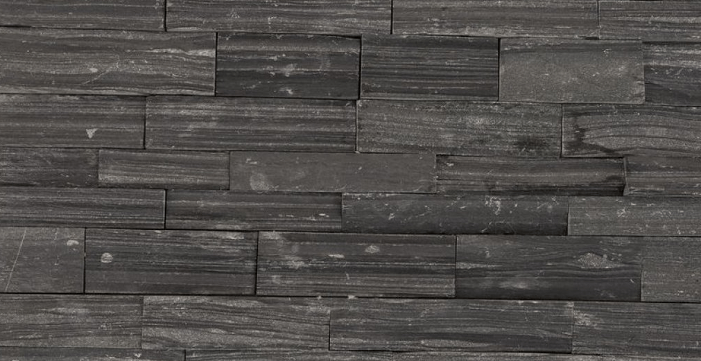 Dark gray brick wall with horizontal rectangular stones.