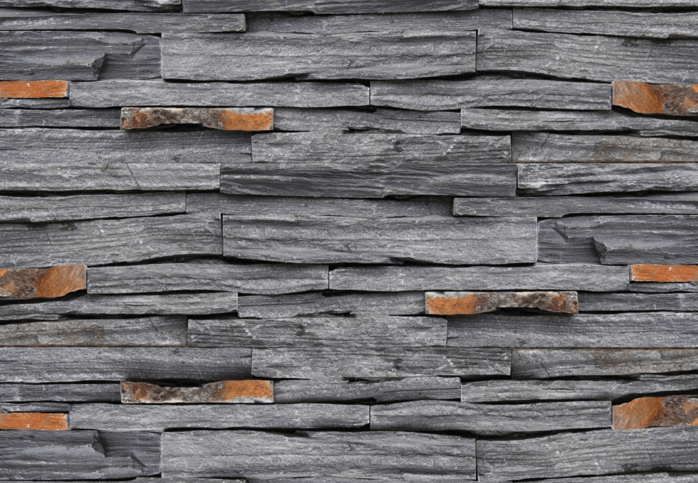 Gray and brown stone wall with horizontal layered texture.