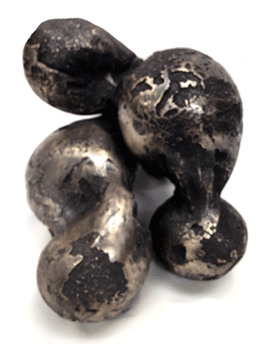 A close up of two metal sculptures.