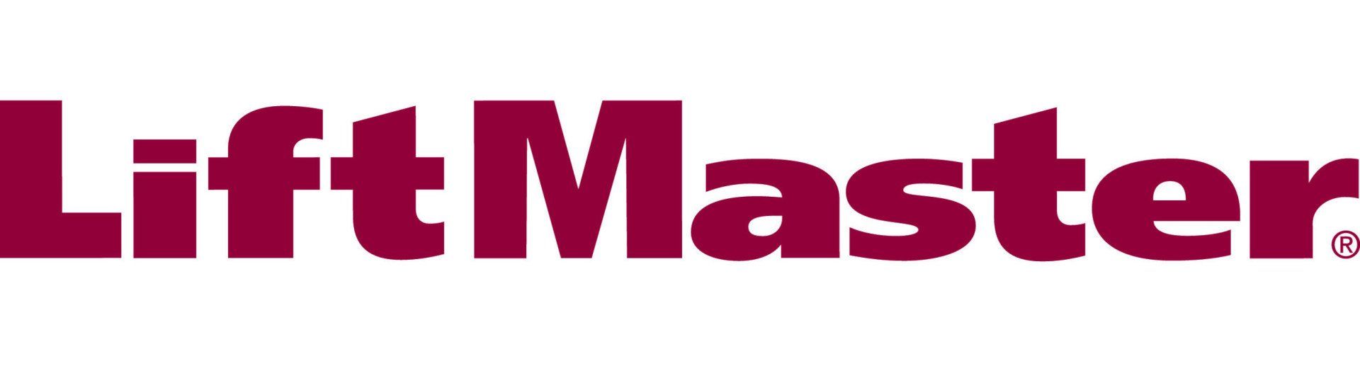 A red and white logo for lift master on a white background.