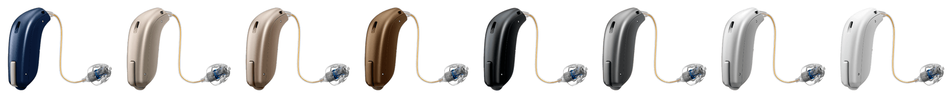 variously coloured hearing aids