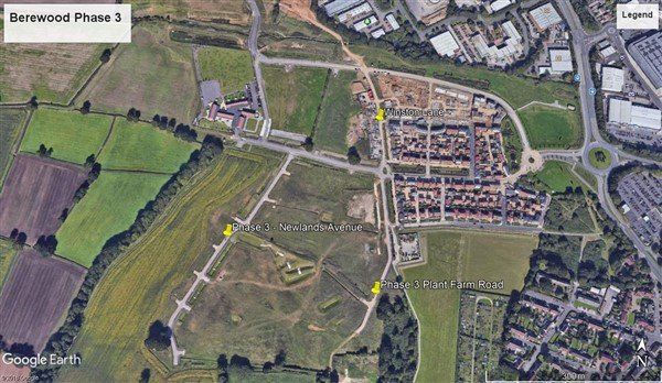 google earth image of phase 3 berewood waterlooville