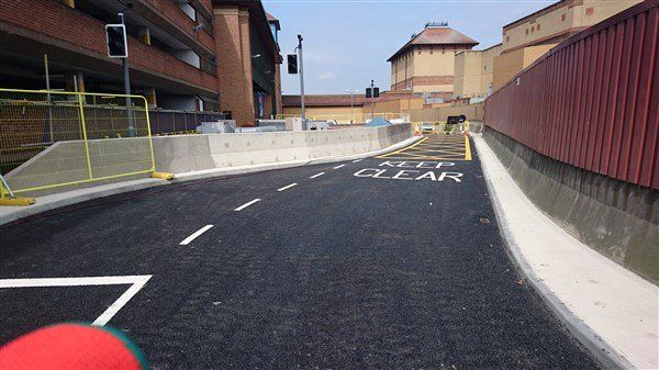 peacock shopping centre ramp refurb all done new tarmac and parapet walls
