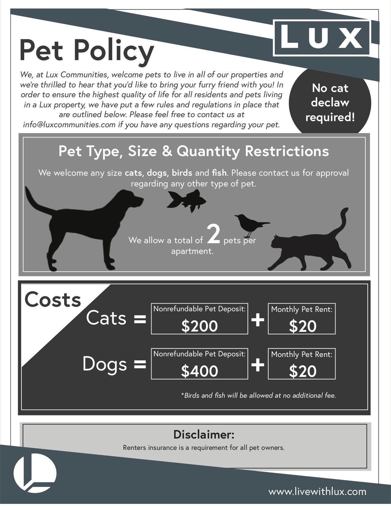 Lux Pet Policy