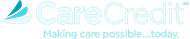 CareCredit logo with teal swooshes and text: 