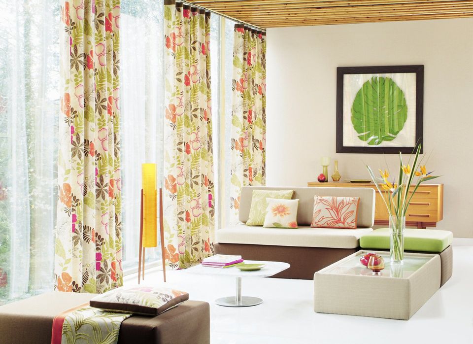 Living Room With Sofa, Curtains And Ornaments — Pompano Beach, FL — Anthony Interiors Living Room With Sofa, Curtains And Ornaments — Pompano Beach, FL — Anthony Interiors
