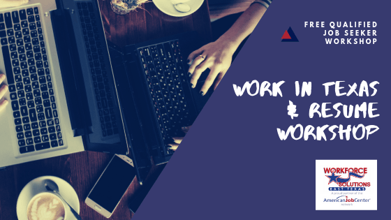 A poster for a work in texas resume workshop