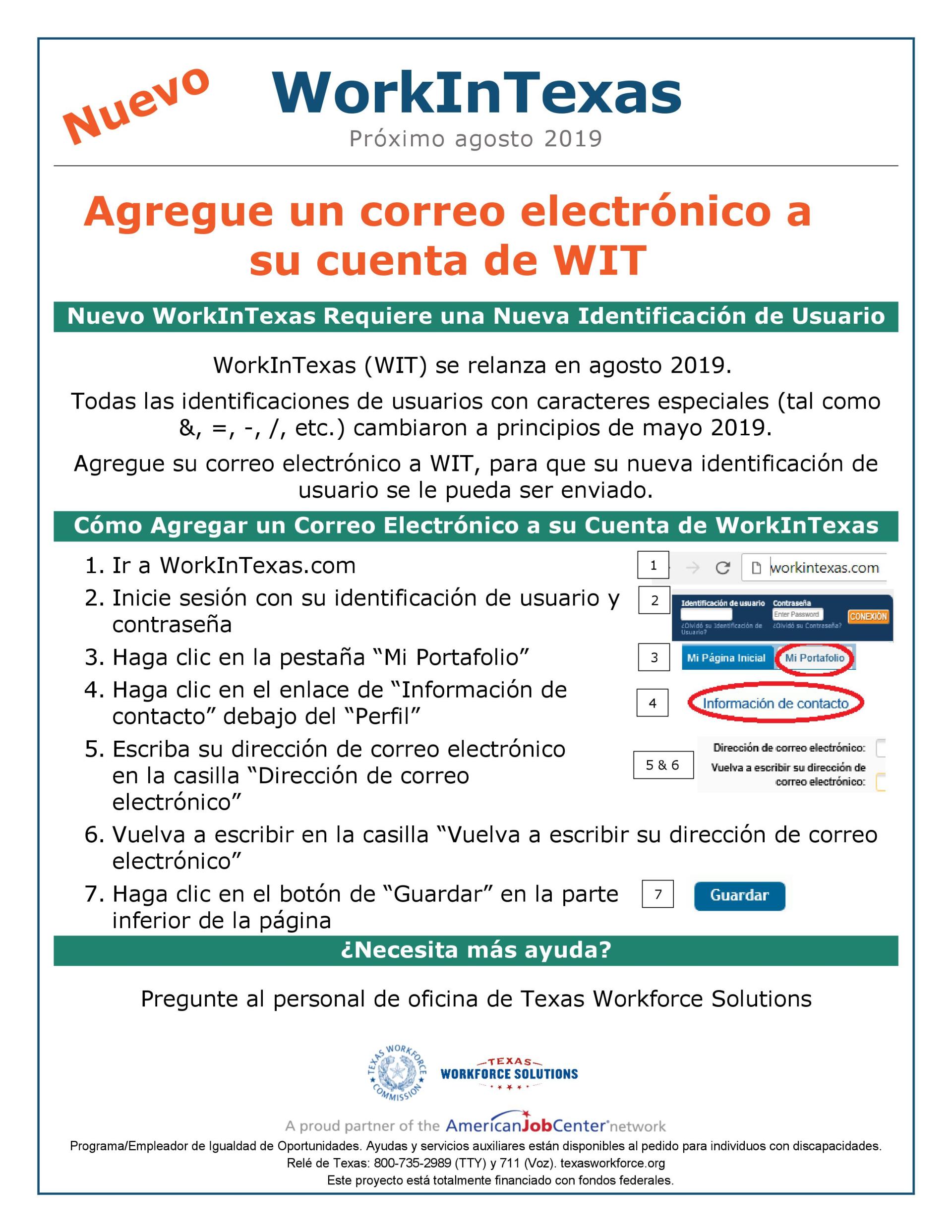 A flyer for work in texas in spanish