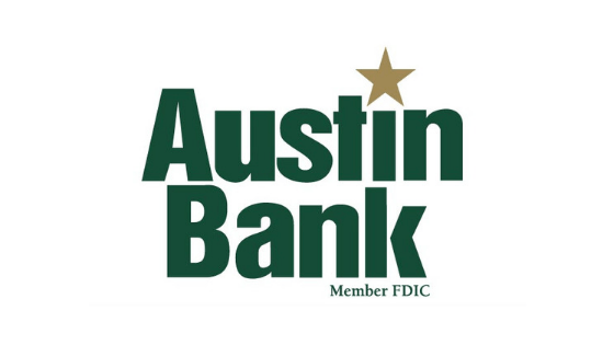 A green and gold logo for austin bank