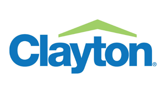 The clayton logo is blue and green with a green roof.