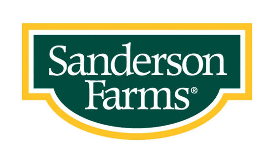 A green and yellow logo for sanderson farms