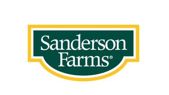 The logo for sanderson farms is green and yellow.
