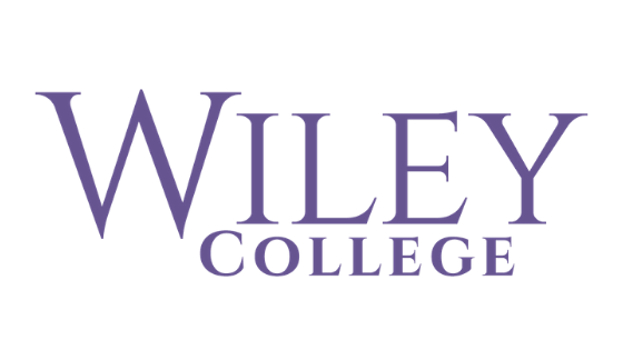 A purple logo for wiley college on a white background