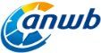Het ANWB-logo in blauw en geel, met gestileerde letters en een zonachtige boog.