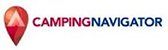 Camping Navigator-logo met rood kompasicoon en zwarte tekst op een witte achtergrond.