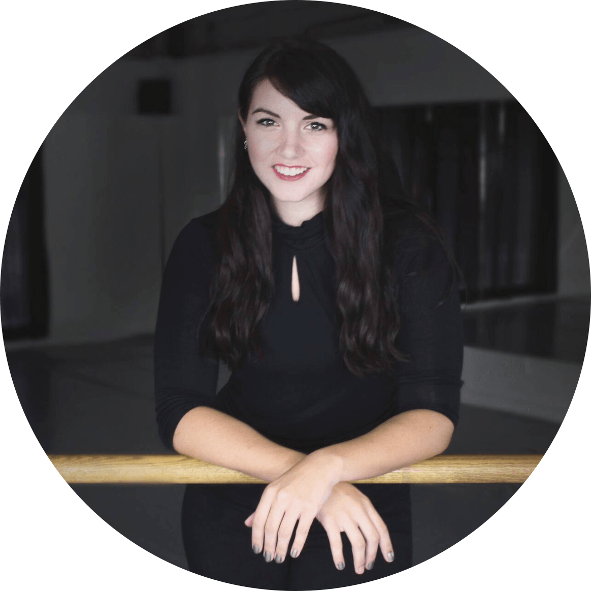 woman business owner, dark brown long hair