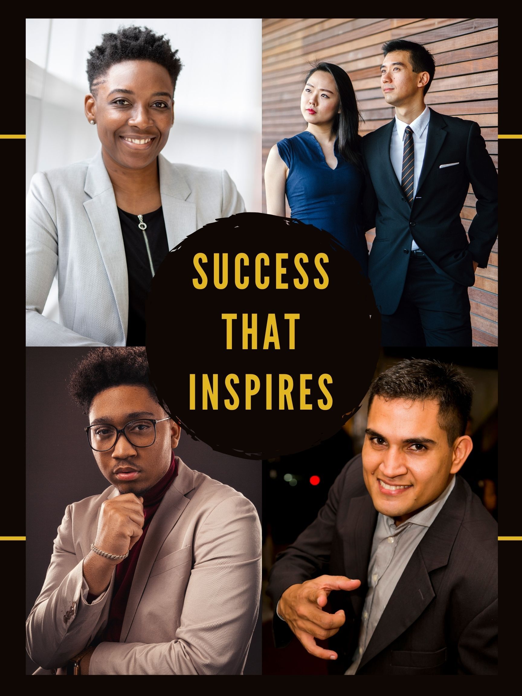successful looking black woman, black man, an asian couple, and a latin man