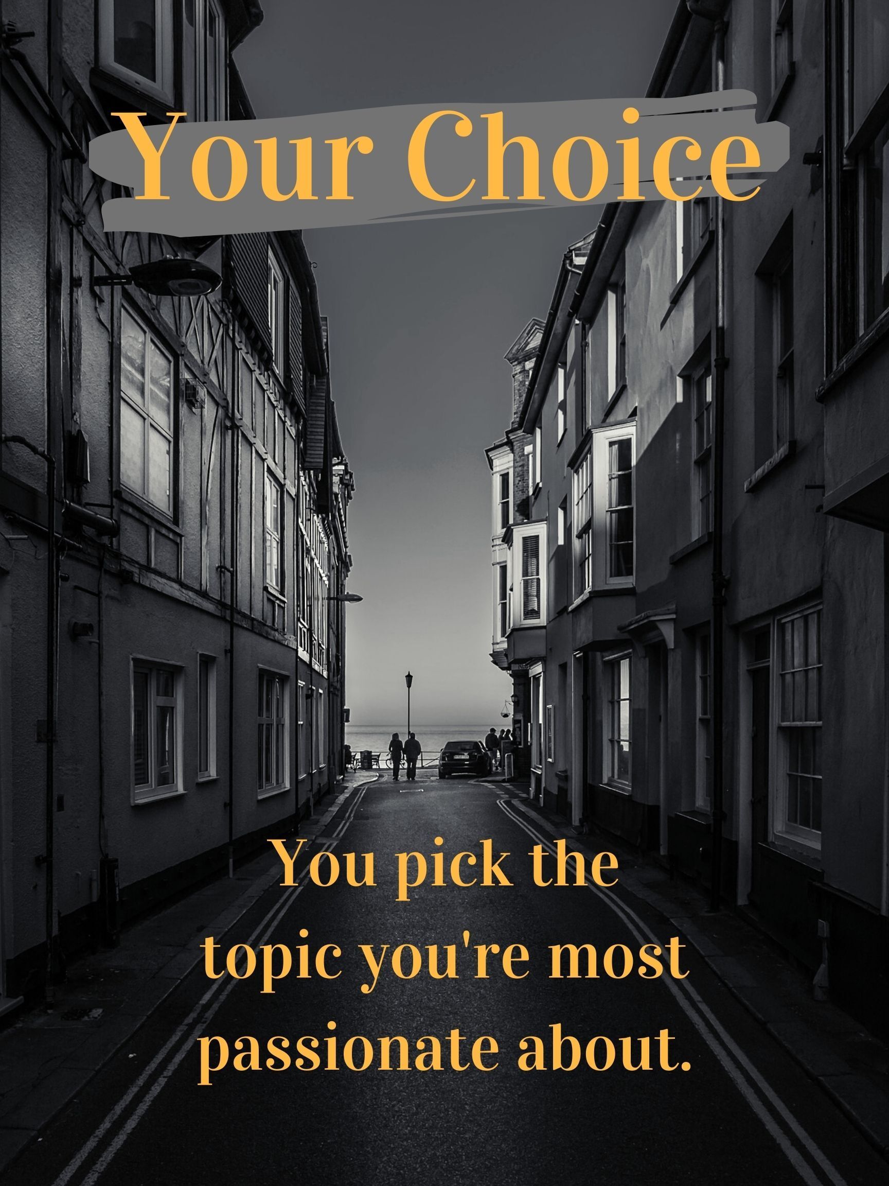 dark street between two three story buildings