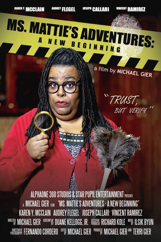 a movie poster of a black woman holding an investigative magnifying glass
