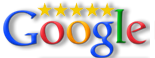 Google logo with five gold stars above it.