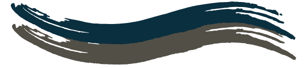 Two swooshes, one blue and one brown, overlap.