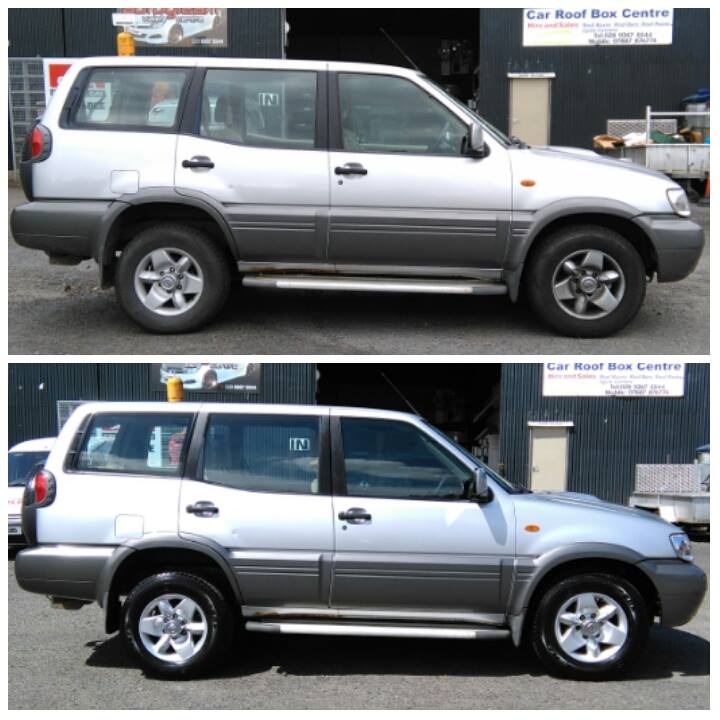 silver colour car before and after cleaning