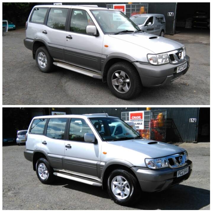 before and after images of a car