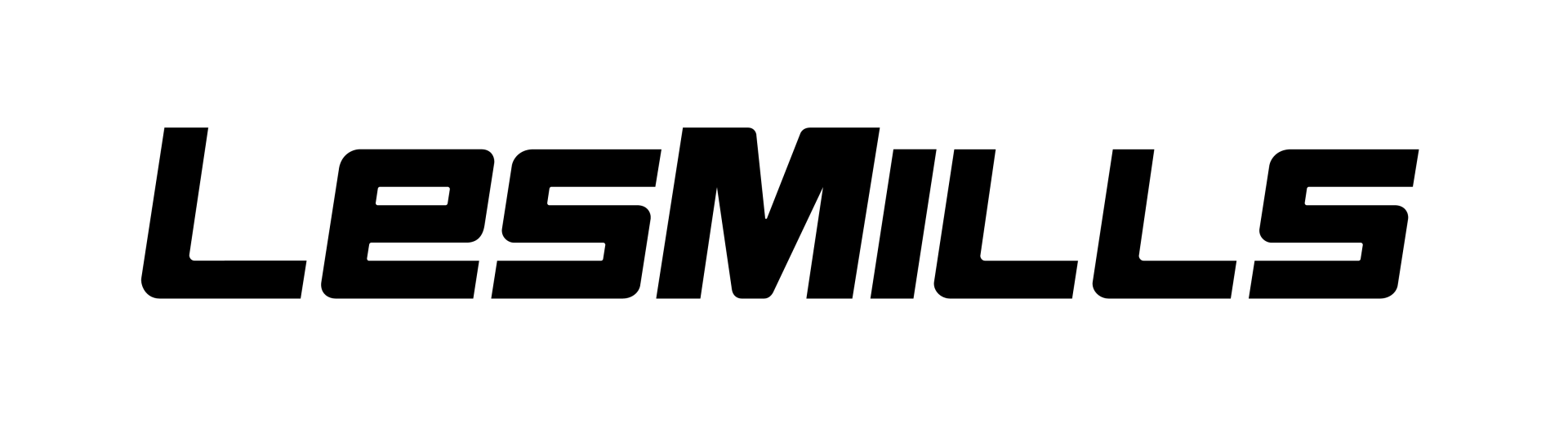 Op een witte achtergrond wordt een logo van lesmills weergegeven