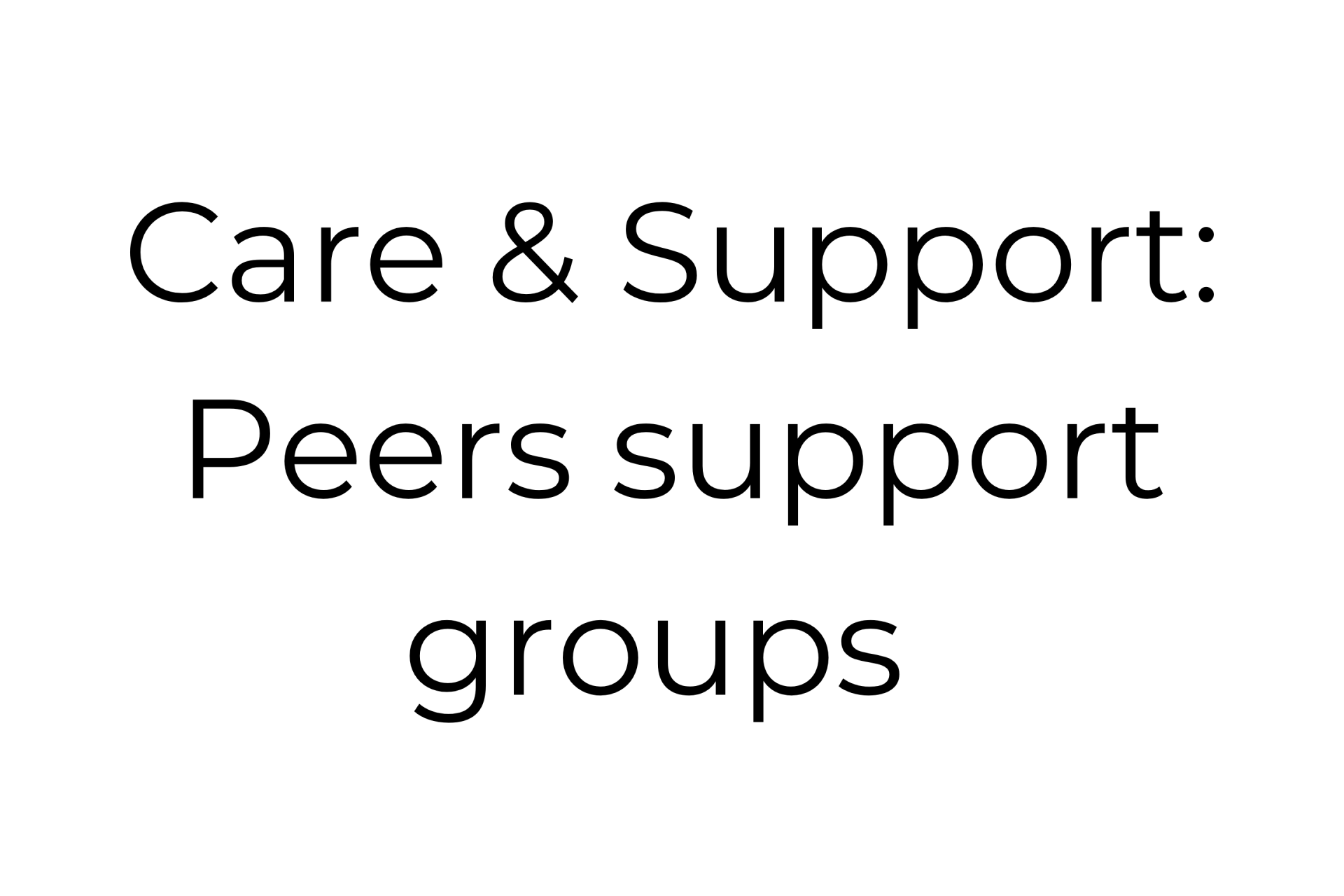 The words `` care & support : peers support groups '' are written in black on a white background.