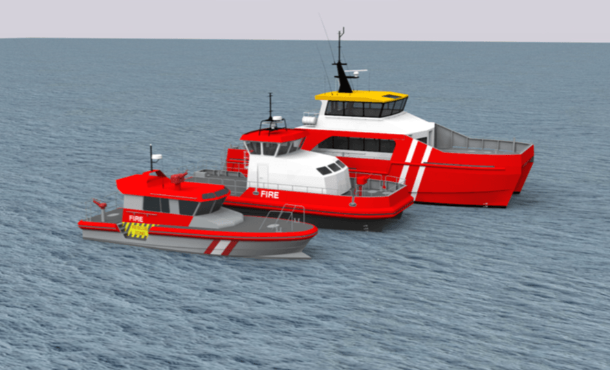 Two red and white boats floating on calm water near each other