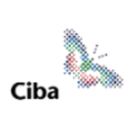 The logo for ciba is a butterfly made of dots.