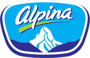 Un logotipo azul y blanco para la leche Alpina.