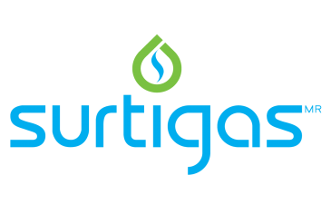 Un logotipo azul y verde para Surtigas Mr.