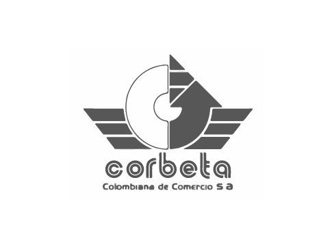 A black and white logo for corbeta colombiana de comercio s.a.