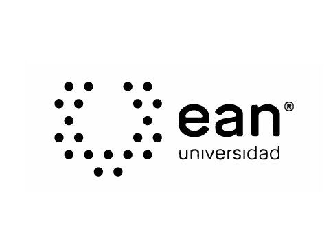 Un logotipo en blanco y negro para EAN Universidad sobre un fondo blanco.