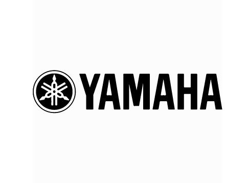 Un logotipo en blanco y negro de Yamaha sobre un fondo blanco.